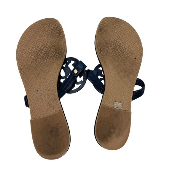 TORY Burch Navy Blue Sparkle Miller Logo Sandals Size 8.5 - Picture 5 of 10